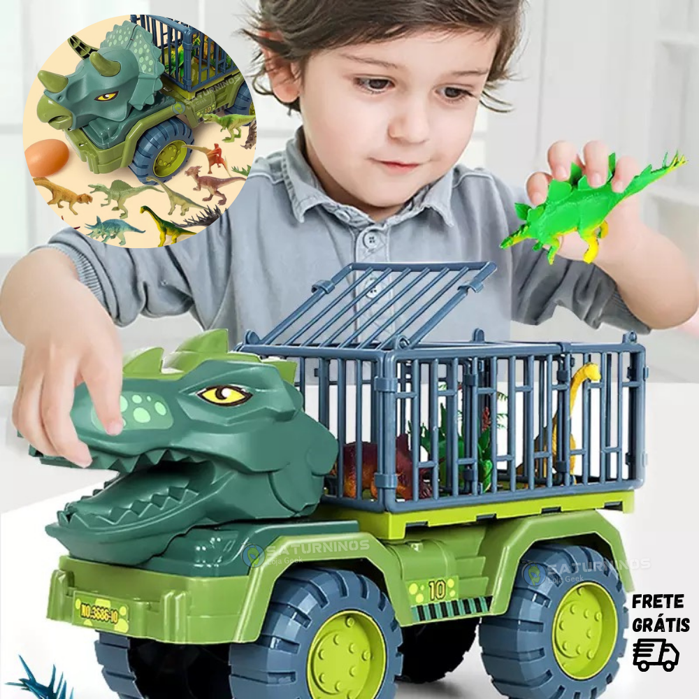 Carrinho Dinossauro Rex + Brinde (12 Dinossauros)